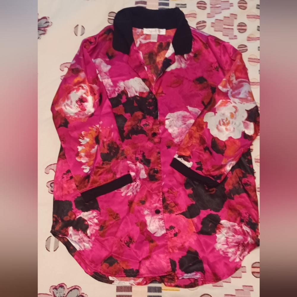 Oscar De La Renta Pink Label Winter Roses Pajama Top Small